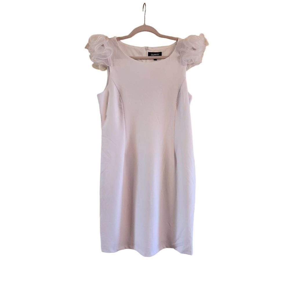 Glamour NWT crisp white ruffle pouf sleeve bodycon dress size 12
